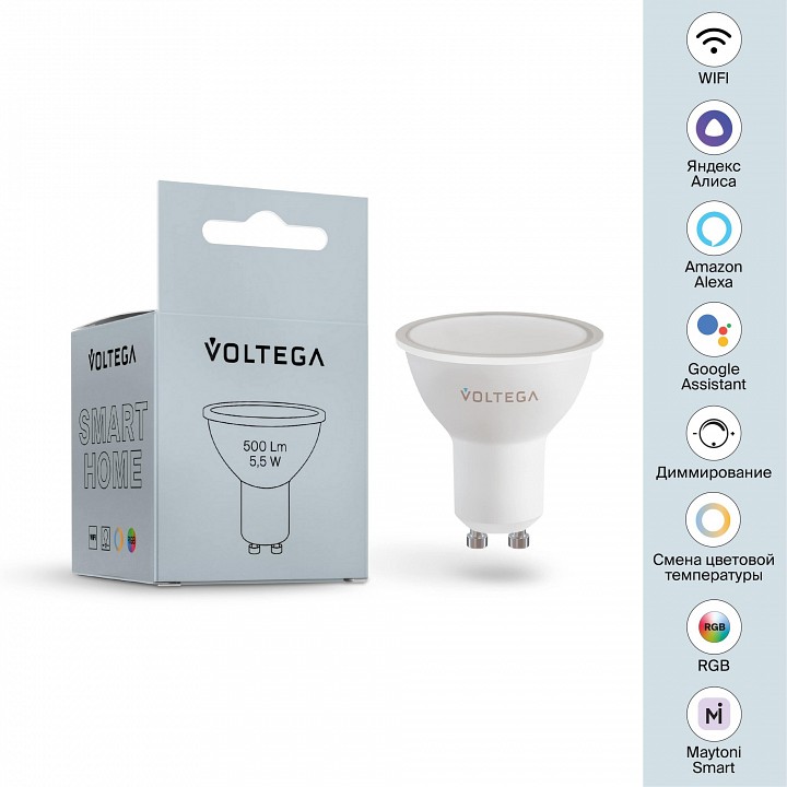 Лампа светодиодная с управлением через wi-fi voltega wi-fi bulbs gu10 5.5вт 2700-6500k 2426