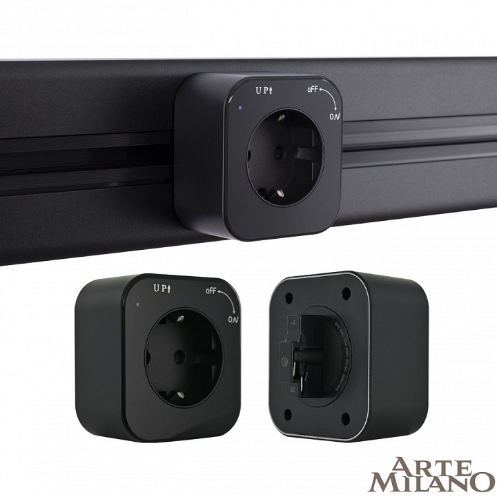 Розетка с заземлением на треке arte milano am-track-sockets 380022ts/es black