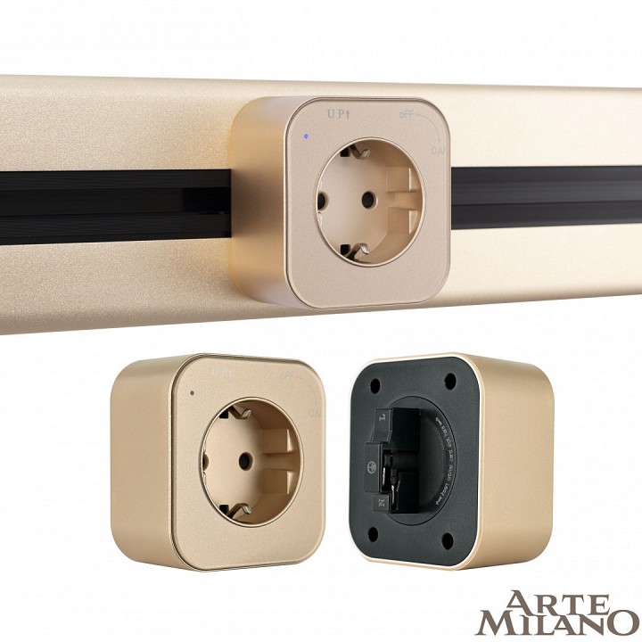 Розетка с заземлением на треке arte milano am-track-sockets 380022ts/es gold
