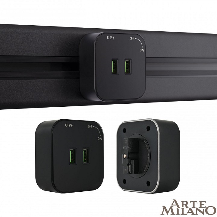 Розетка 2xusb на треке arte milano am-track-sockets 380022ts/usbx2 black