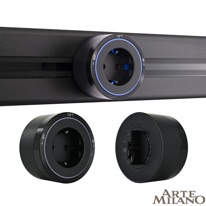 Розетка с заземлением на треке arte milano am-track-sockets 380066ts led/es black