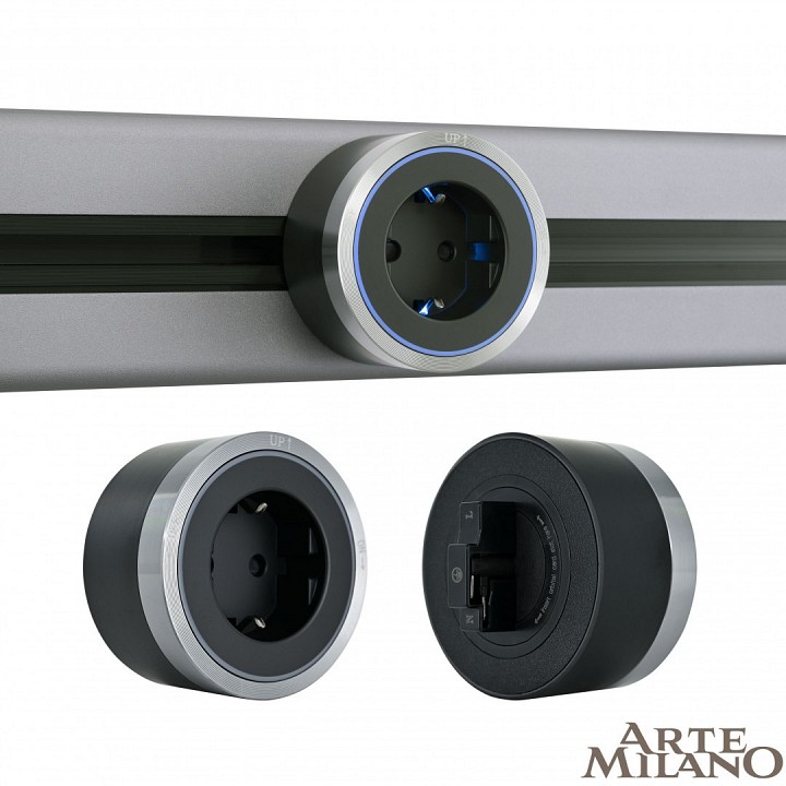 Розетка с заземлением на треке arte milano am-track-sockets 380066ts led/es grey