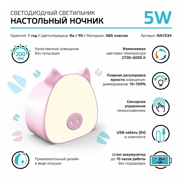 Настольная лампа-ночник gauss qplus nn7034