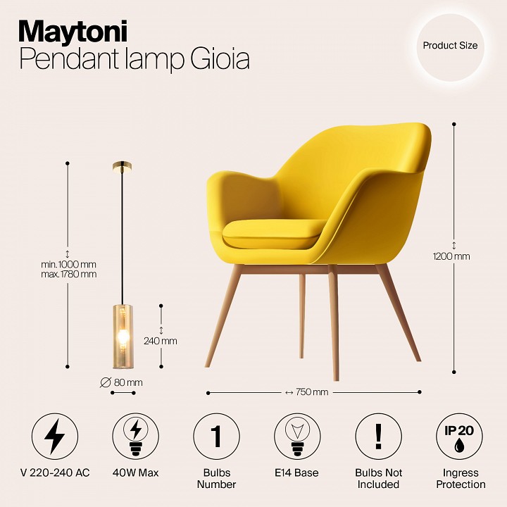 Подвесной светильник maytoni gioia p011pl-01g