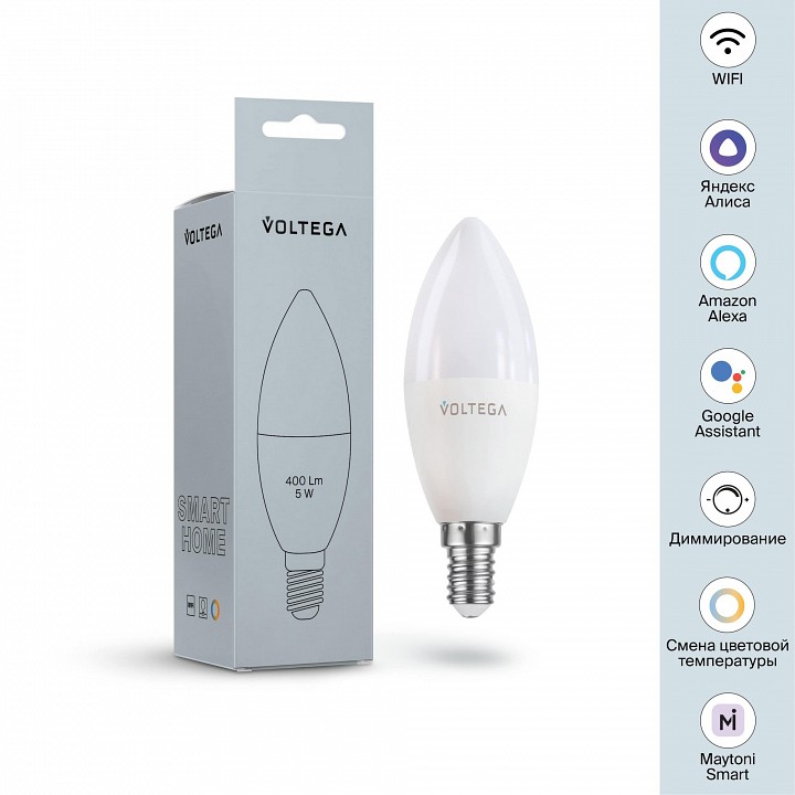 Лампа светодиодная с управлением через wi-fi voltega wi-fi bulbs e14 5вт 2700-6500k 2427