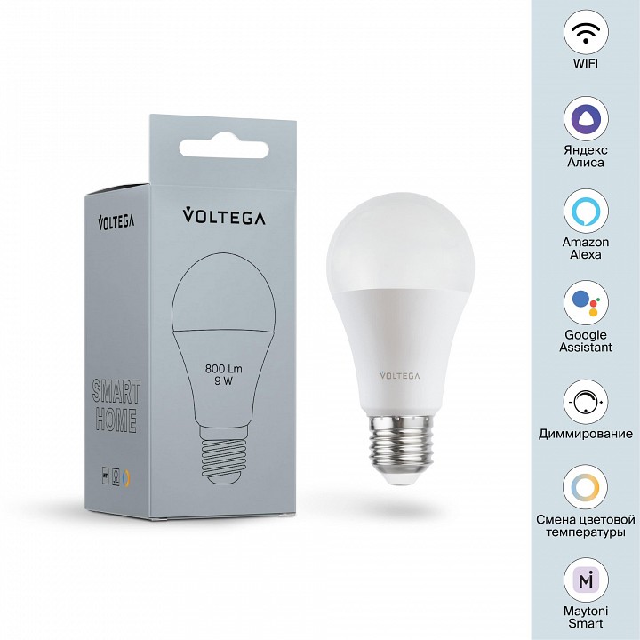 Лампа светодиодная с управлением через wi-fi voltega wi-fi bulbs e27 9вт 2700-6500k 2429