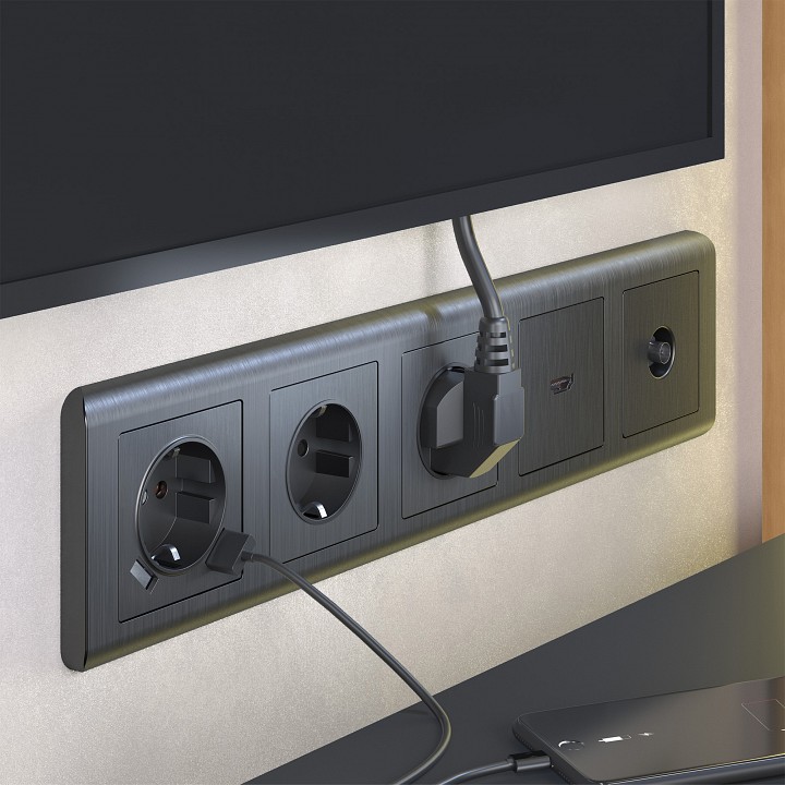 Накладка для розетки с заземлением и 2хusb werkel графит рифленый w1179504