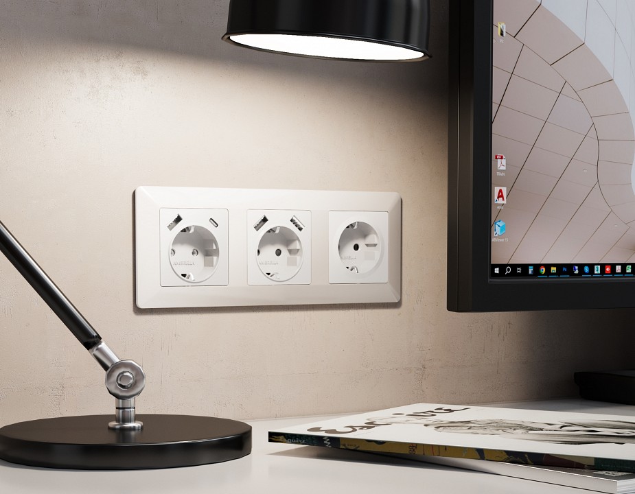 Накладка для розетки с заземлением и со шторками и 2хusb type a ambrella volt quant ap1090