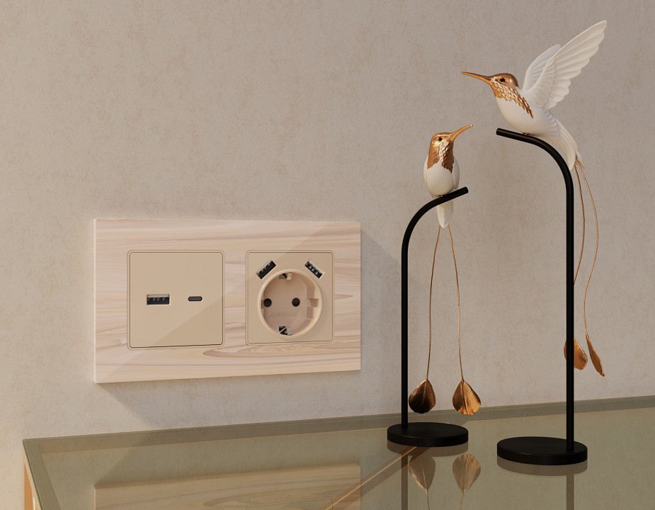 Накладка для розетки с заземлением и со шторками и 2хusb type a ambrella volt quant ap3090