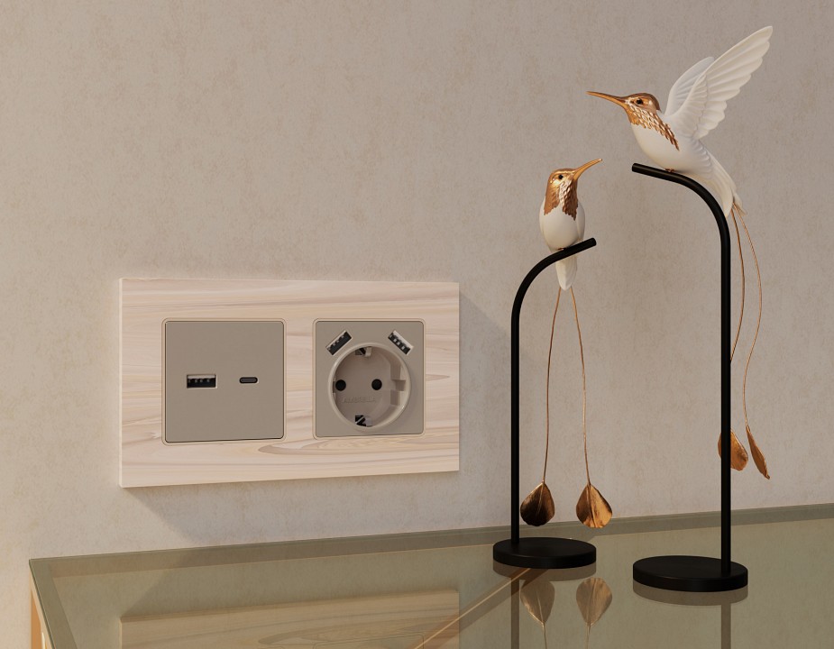 Накладка для розетки с заземлением и со шторками и 2хusb type a ambrella volt quant ap3690