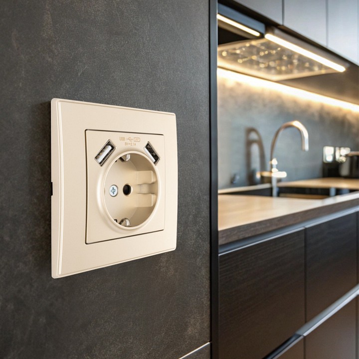 Розетка с заземлением и со шторкой и 2хusb arte milano set06-1 set06-1-47-1 shampan