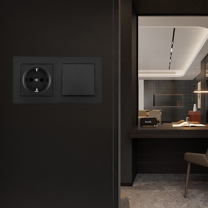 Блок с розеткой и выключателем arte milano set06-2 set06-2-30-1-40-1 black