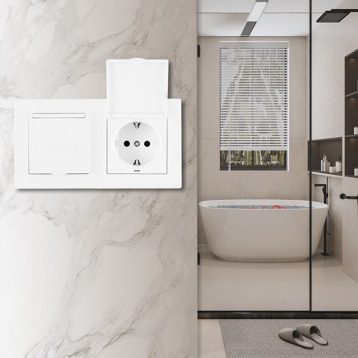 Розетка влагозащищенная с заземлением и со шторкой с крышкой arte milano set06-2 set06-2-41-1x2 white