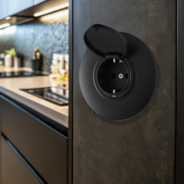 Розетка с заземлением и шторкой, С крышкой arte milano set08-1 set08-1-41-1 black