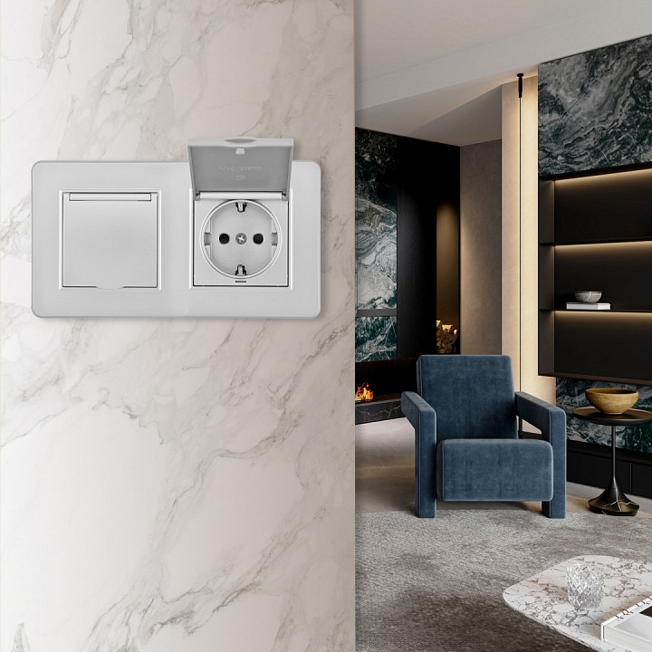 Розетка с заземлением и шторкой, С крышкой arte milano set16-2 set16-2-41-1x2 silver