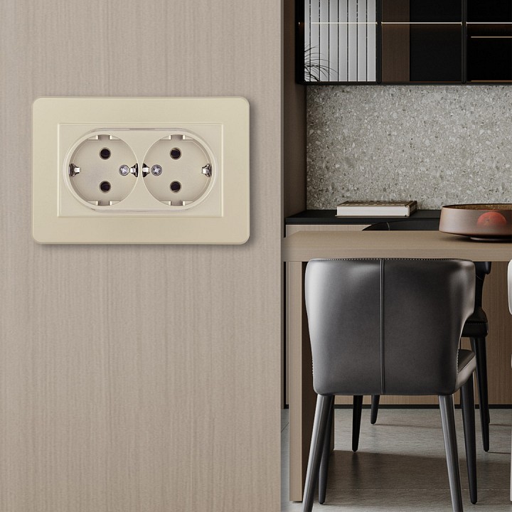 Розетка двойная с заземлением и со шторкой arte milano set16-2 set16-double-40-2 shampan