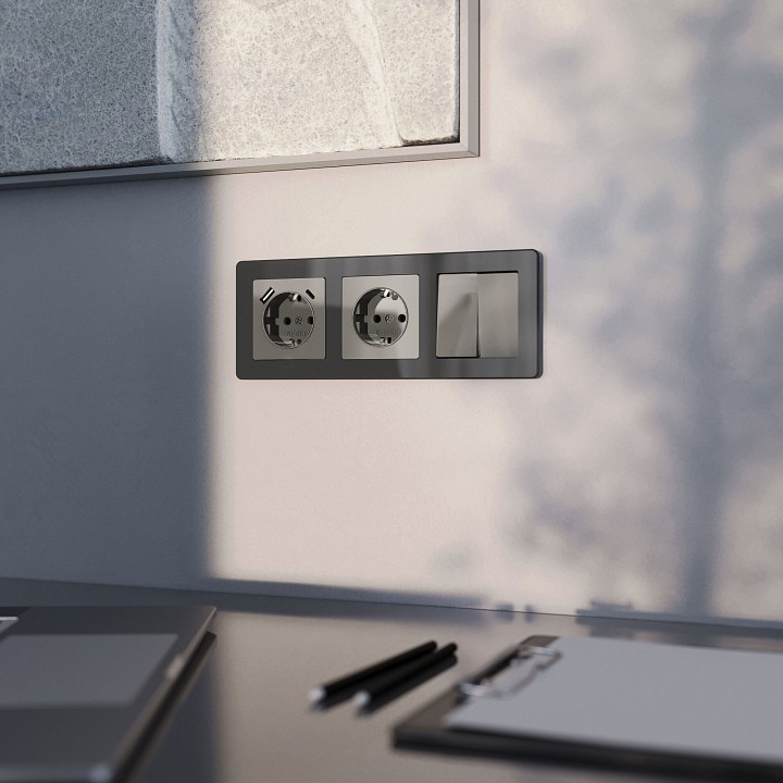 Розетка с заземлением, Без рамки werkel графит акрил w1171044