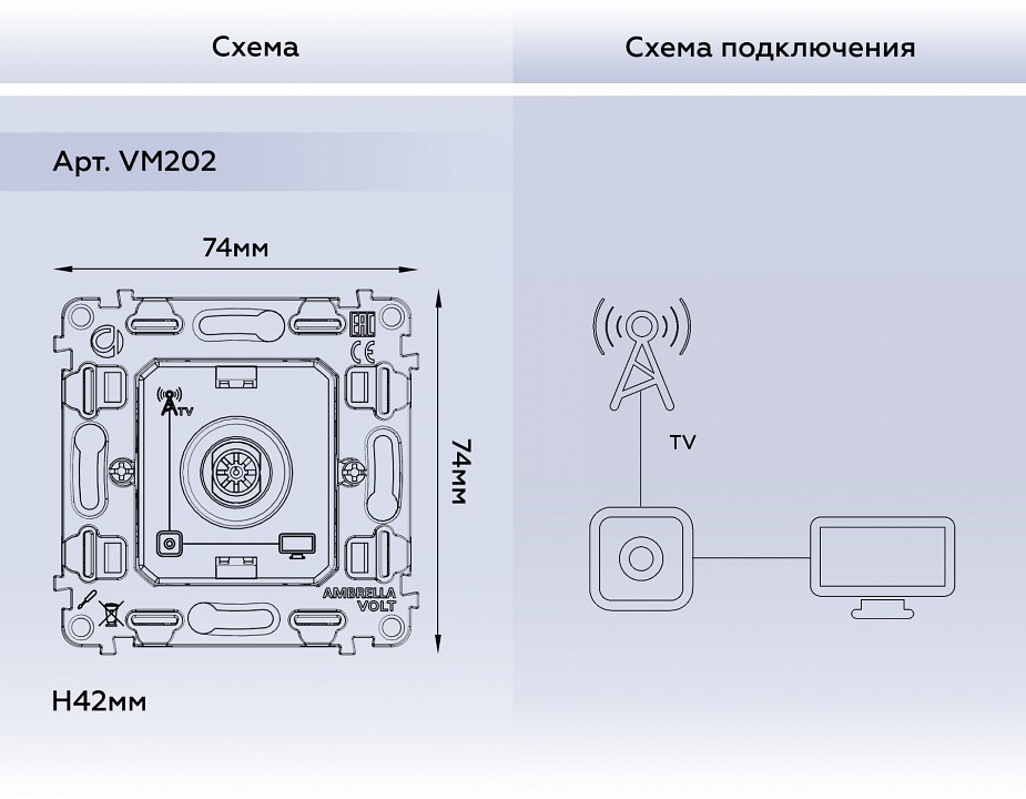Механизм тв-розетки оконечная ambrella volt quant vm202