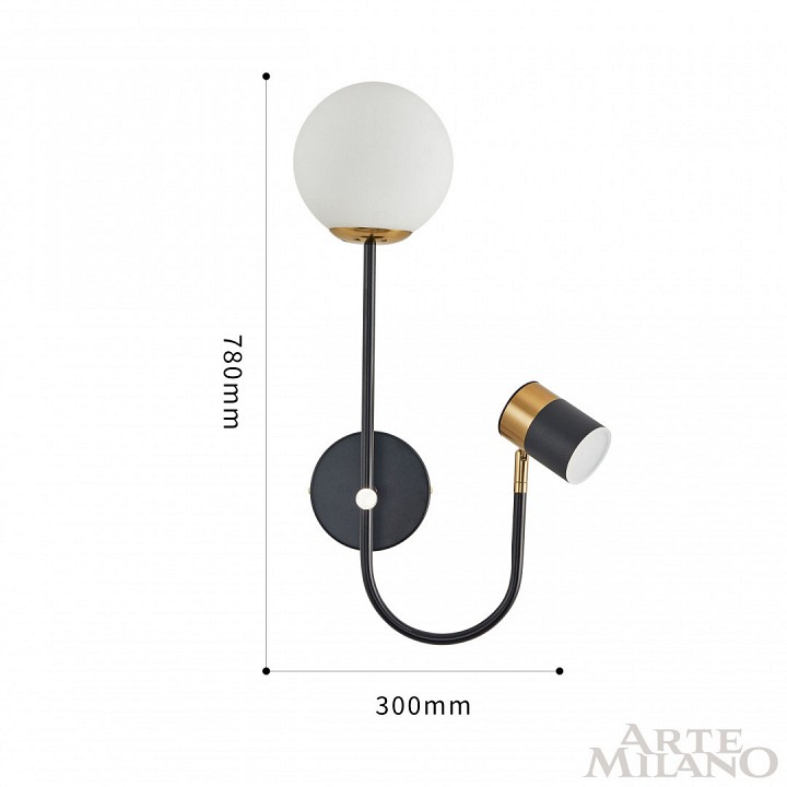 Бра с подсветкой arte milano ferrara-71040 274802/1+1b bk/gd