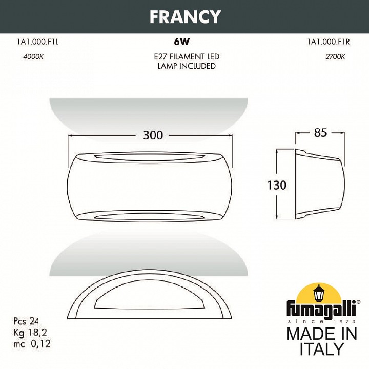 Накладной светильник fumagalli francy 1a1.000.000.wyf1r