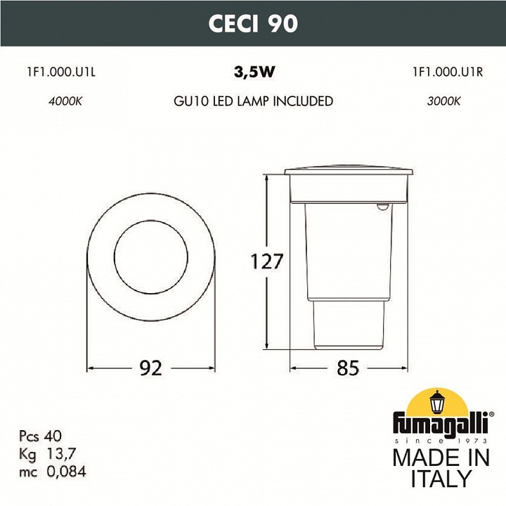Встраиваемый в дорогу светильник fumagalli ceci 1f1.000.000.lxu1l