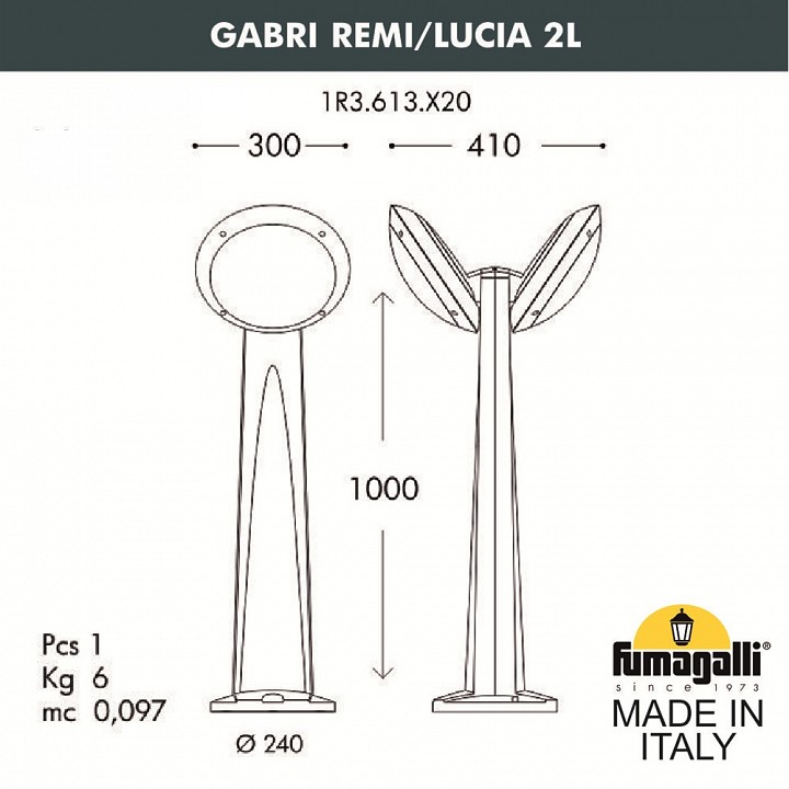 Наземный высокий светильник fumagalli lucia 1r3.613.x20.aye27