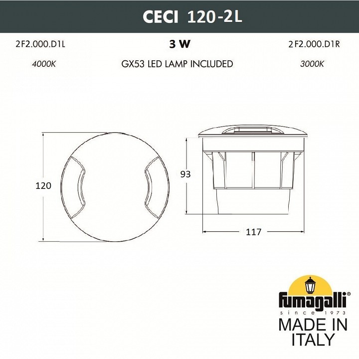 Встраиваемый в дорогу светильник fumagalli ceci 2f2.000.000.lxg1l