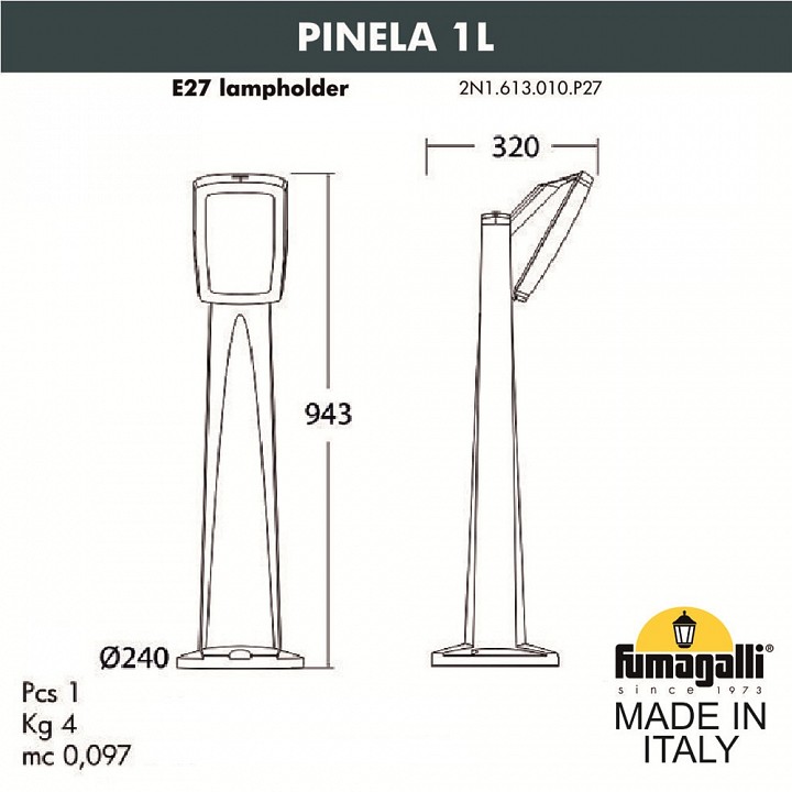 Наземный низкий светильник fumagalli germana 2n1.613.010.wyf1r