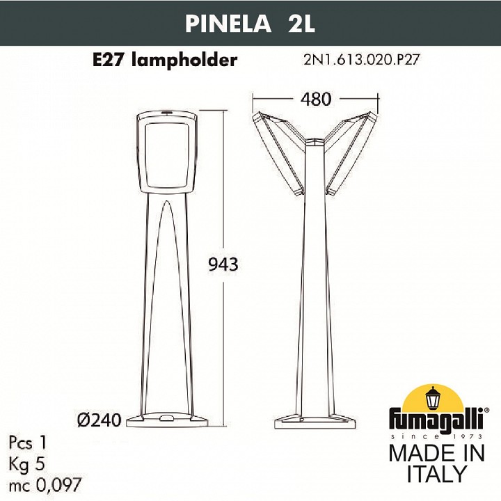 Наземный низкий светильник fumagalli germana 2n1.613.020.wyf1r