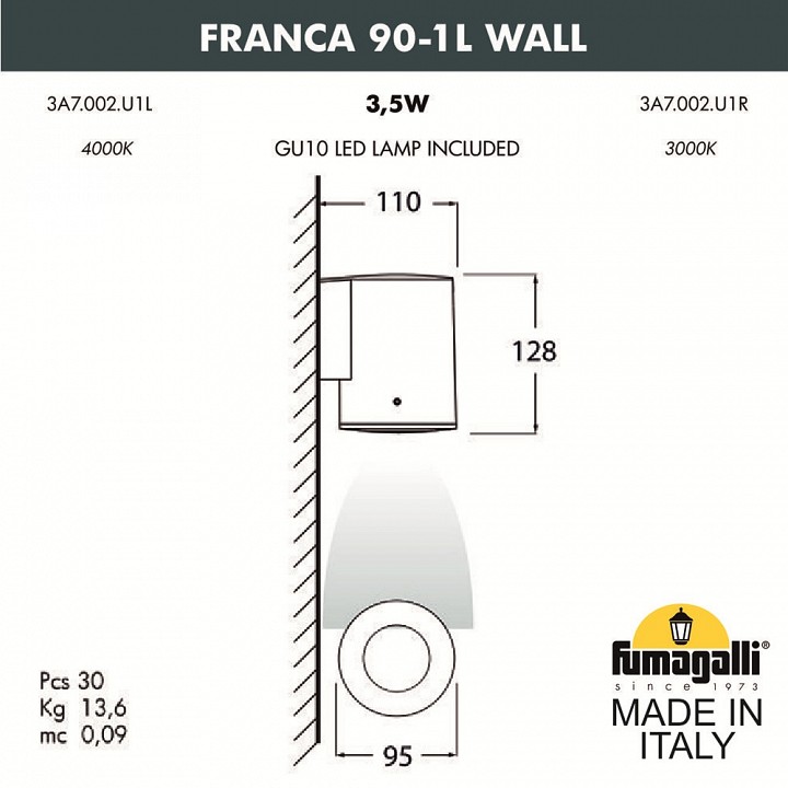 Светильник на штанге fumagalli franca 90 3a7.002.000.wxu1l