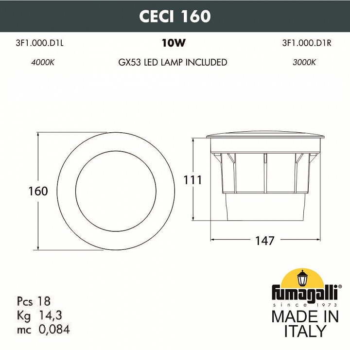 Встраиваемый в дорогу светильник fumagalli ceci 3f1.000.000.lxd1l