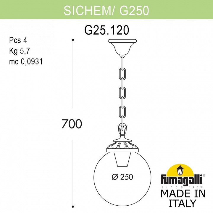Подвесной светильник fumagalli globe 250 g25.120.000.azf1r