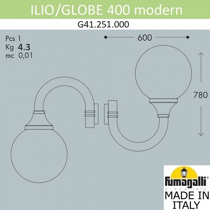 Светильник на штанге fumagalli globe 400 modern g41.251.000.aye27