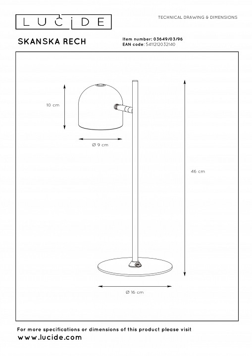 Настольная лампа декоративная lucide skanska rech 03649/03/96