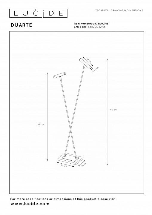 Торшер lucide duarte 03751/02/15