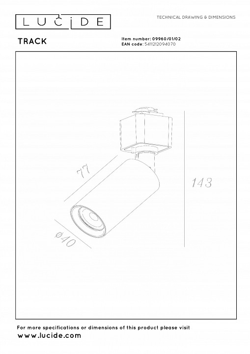 Светильник на штанге lucide track 09960/01/02