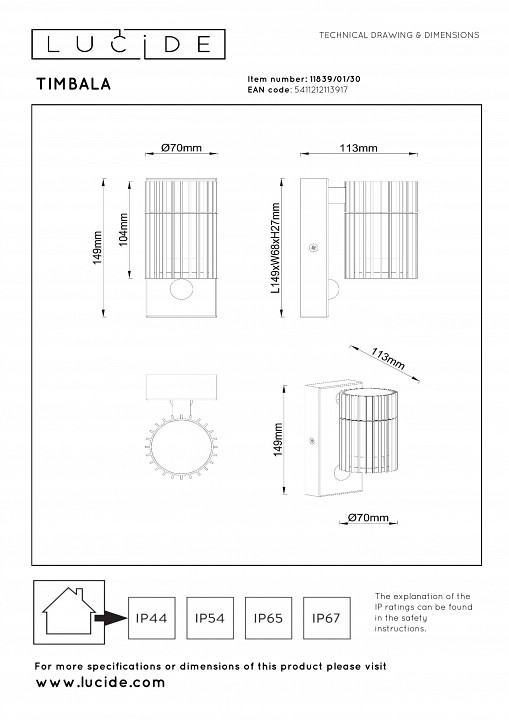 Светильник на штанге lucide timbala 11839/01/30
