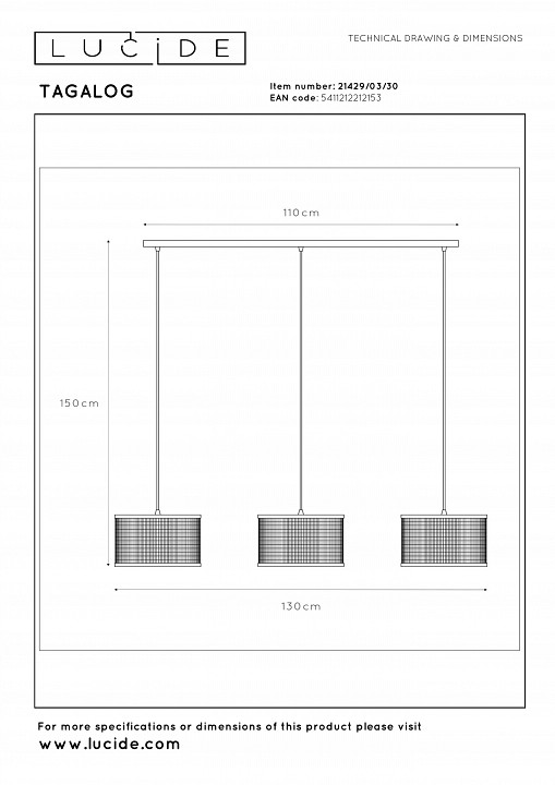 Подвесной светильник lucide tagalog 21429/03/30
