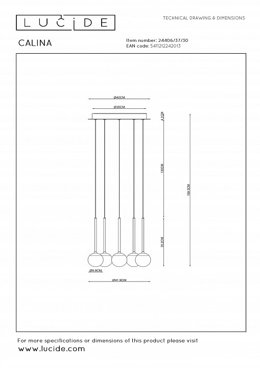 Подвесной светильник lucide calina 24406/37/30