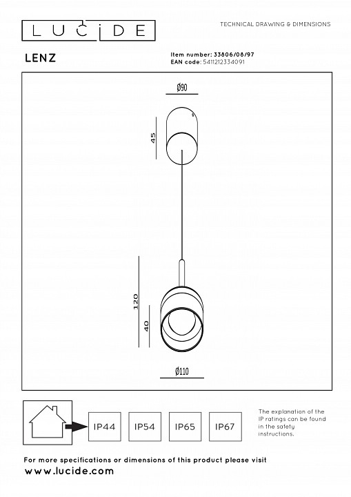 Подвесной светильник lucide lenz 33806/08/97