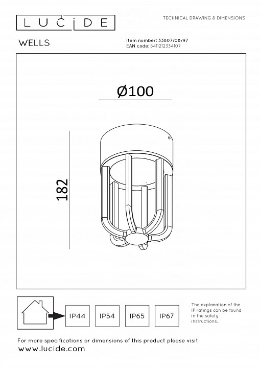 Накладной светильник lucide wells 33807/08/97