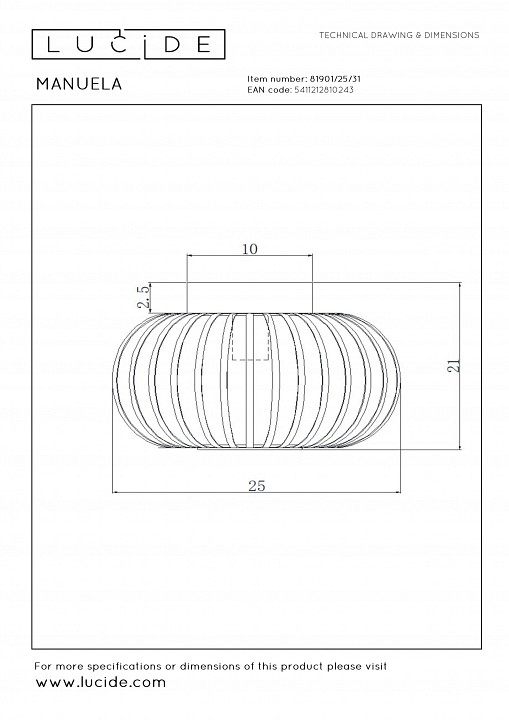 Накладной светильник lucide manuela 81901/25/31