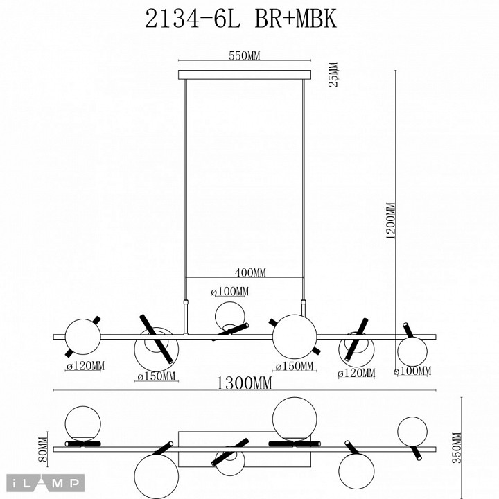 Подвесной светильник ilamp golden 2134-6l br+mbk