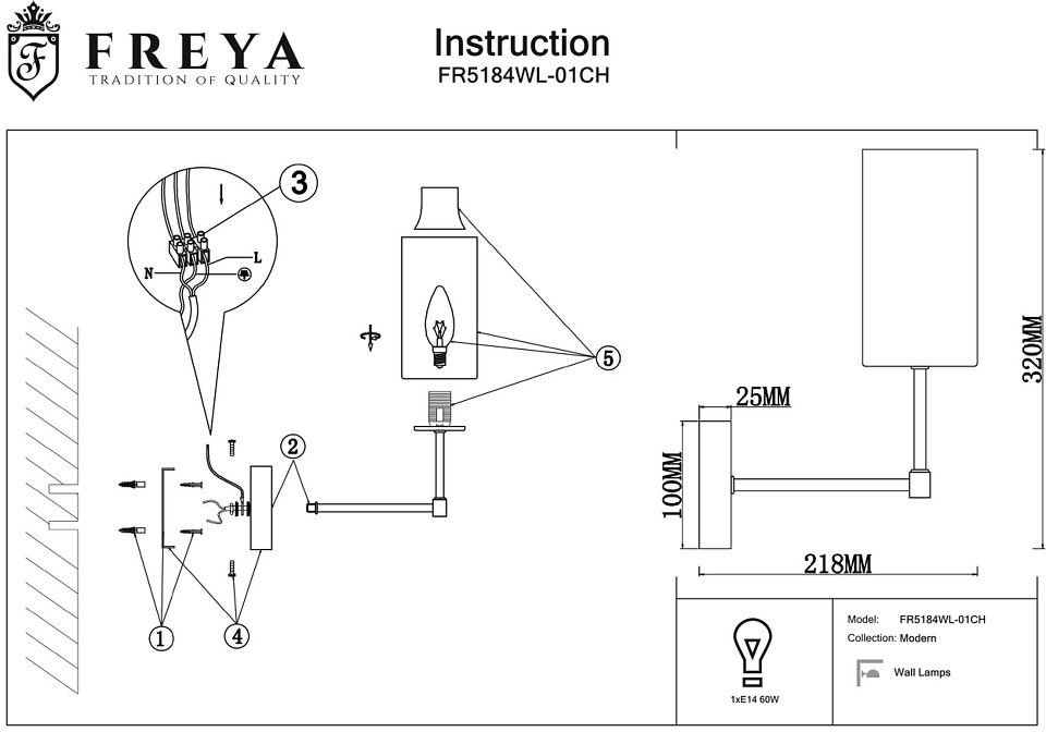 Бра freya agnes fr5184wl-01ch