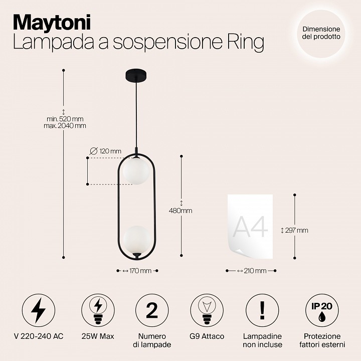Подвесной светильник maytoni ring mod013pl-02b