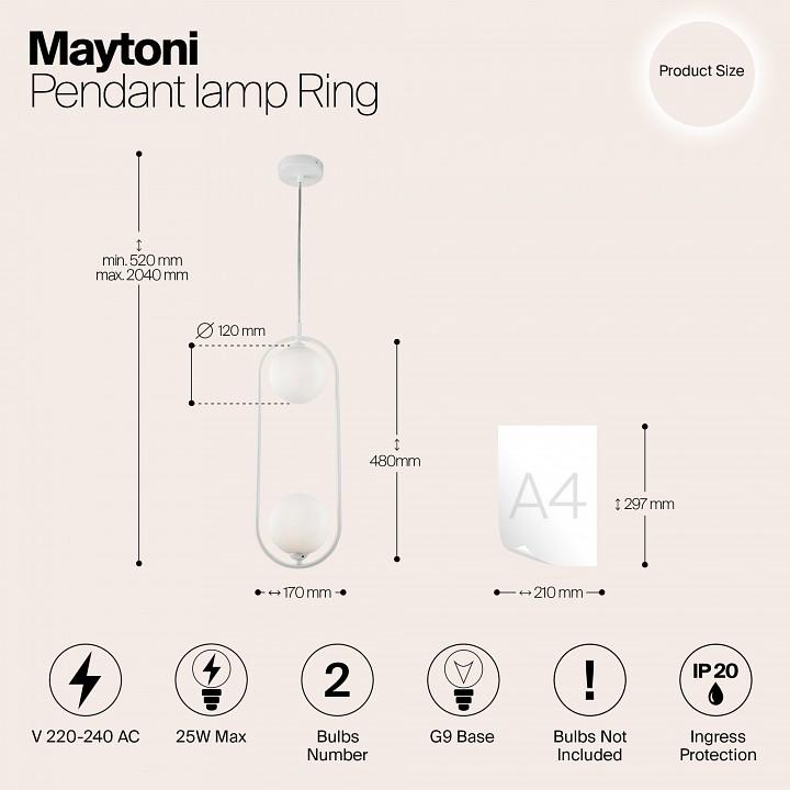 Подвесной светильник maytoni ring mod013pl-02w