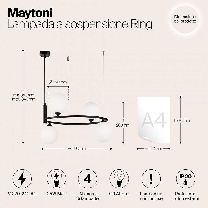 Подвесная люстра maytoni ring mod013pl-04b