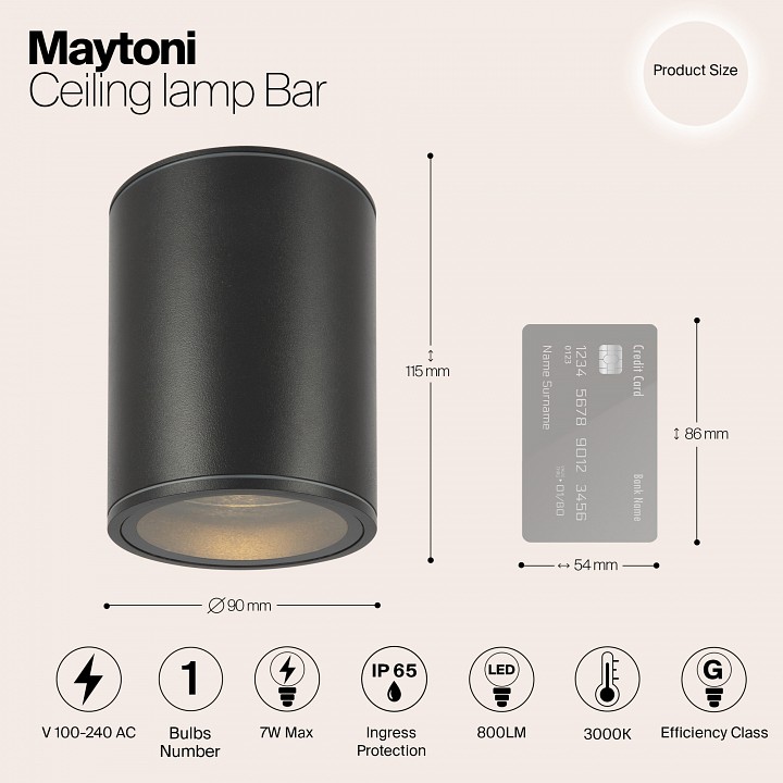 Накладной светильник maytoni bar o306cl-l7gf