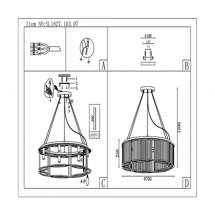 Подвесная люстра st-luce velletri sl1627.103.07