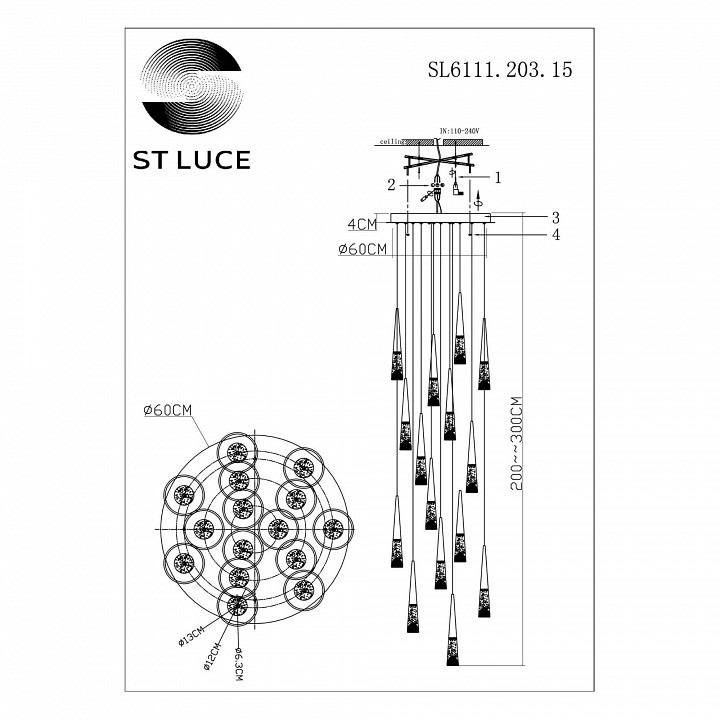 Подвесной светильник st-luce sollen sl6111.203.15